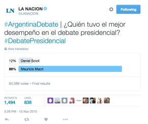 "#ArgentinaDebate Who do you think had the best performance during the presidential debate? #PresidentialDebate"